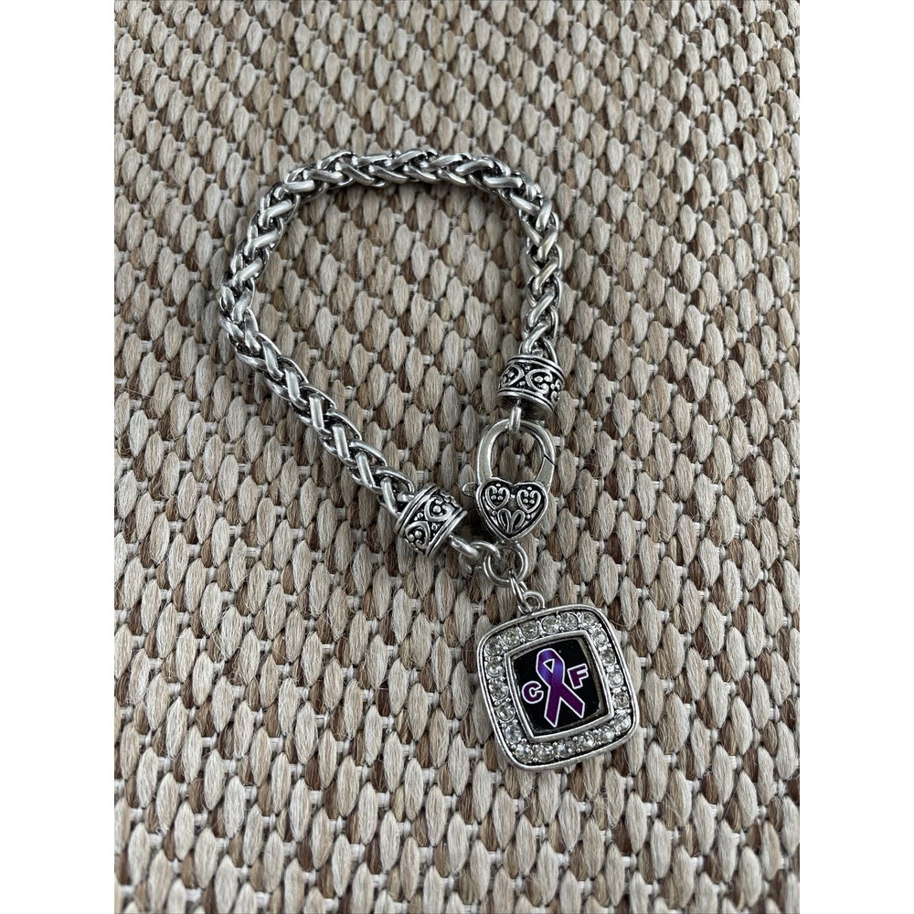 Cystic Fibrosis Awareness Purple Ribbon Bracelet with Charm New